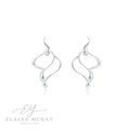 Silver wave-shaped earrings on a white background with 'Elaine McKay Jewellery' branding.