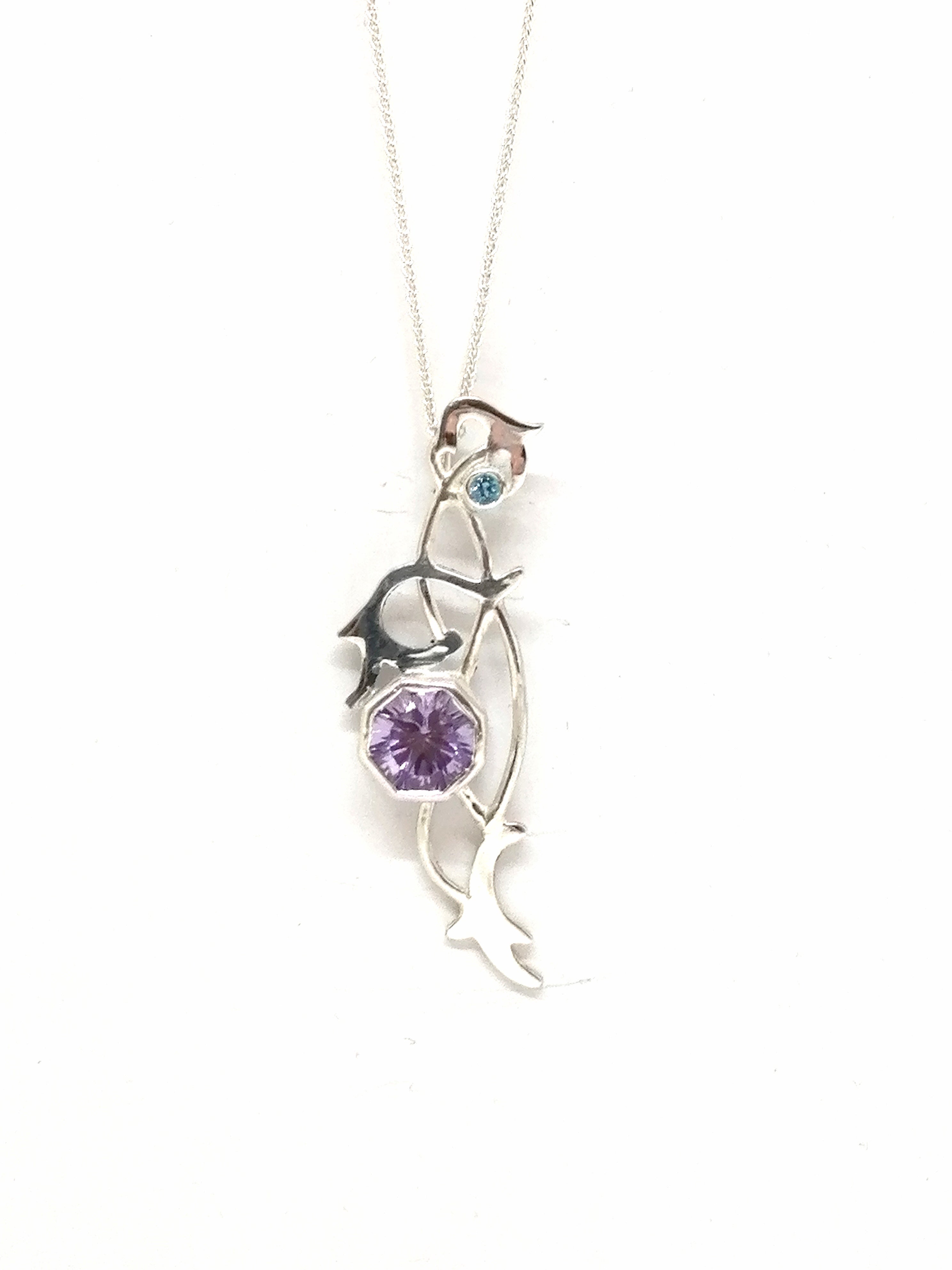 Trailing Leaf Amethyst & Topaz necklace