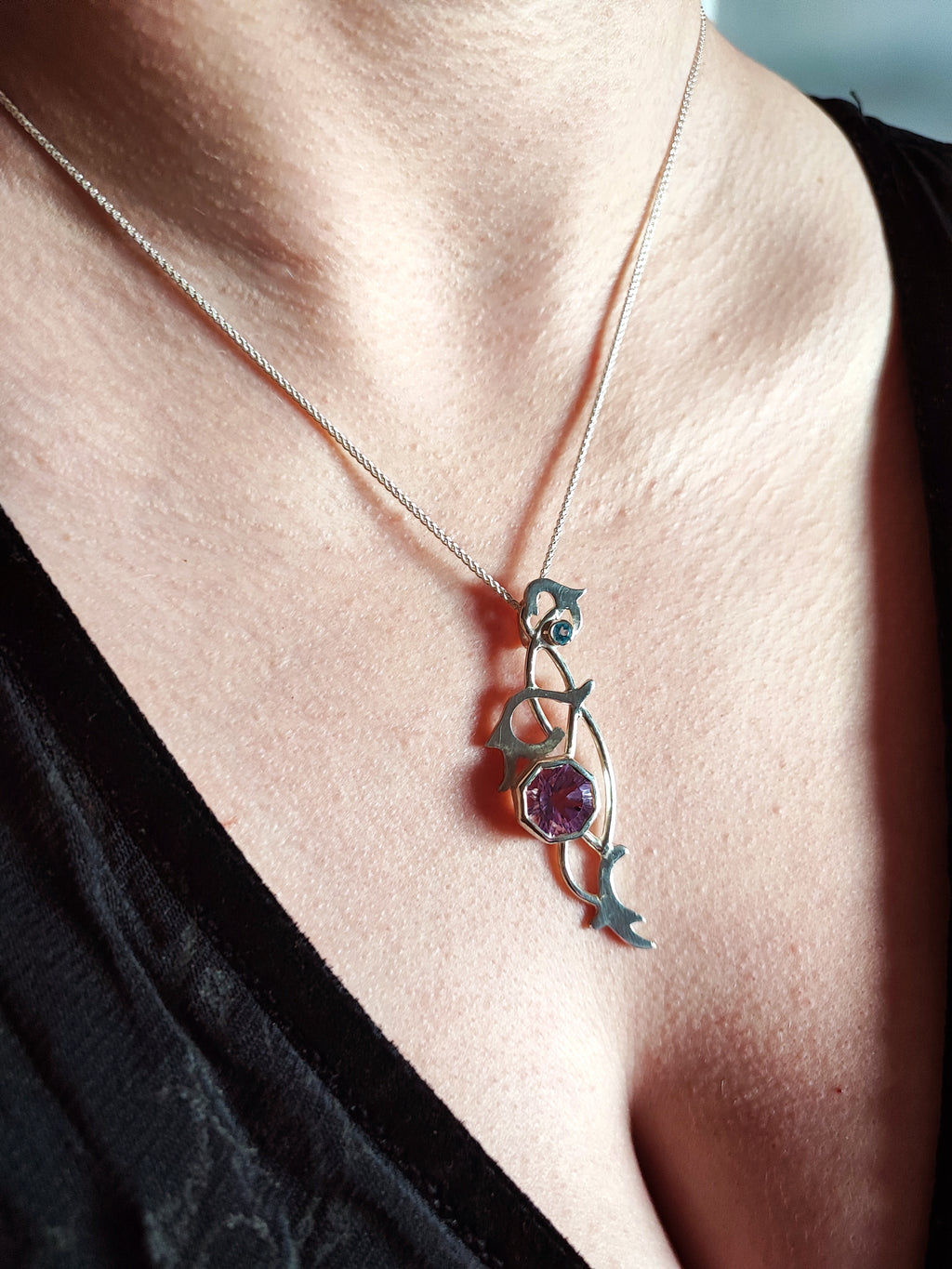 Trailing Leaf Amethyst & Topaz necklace