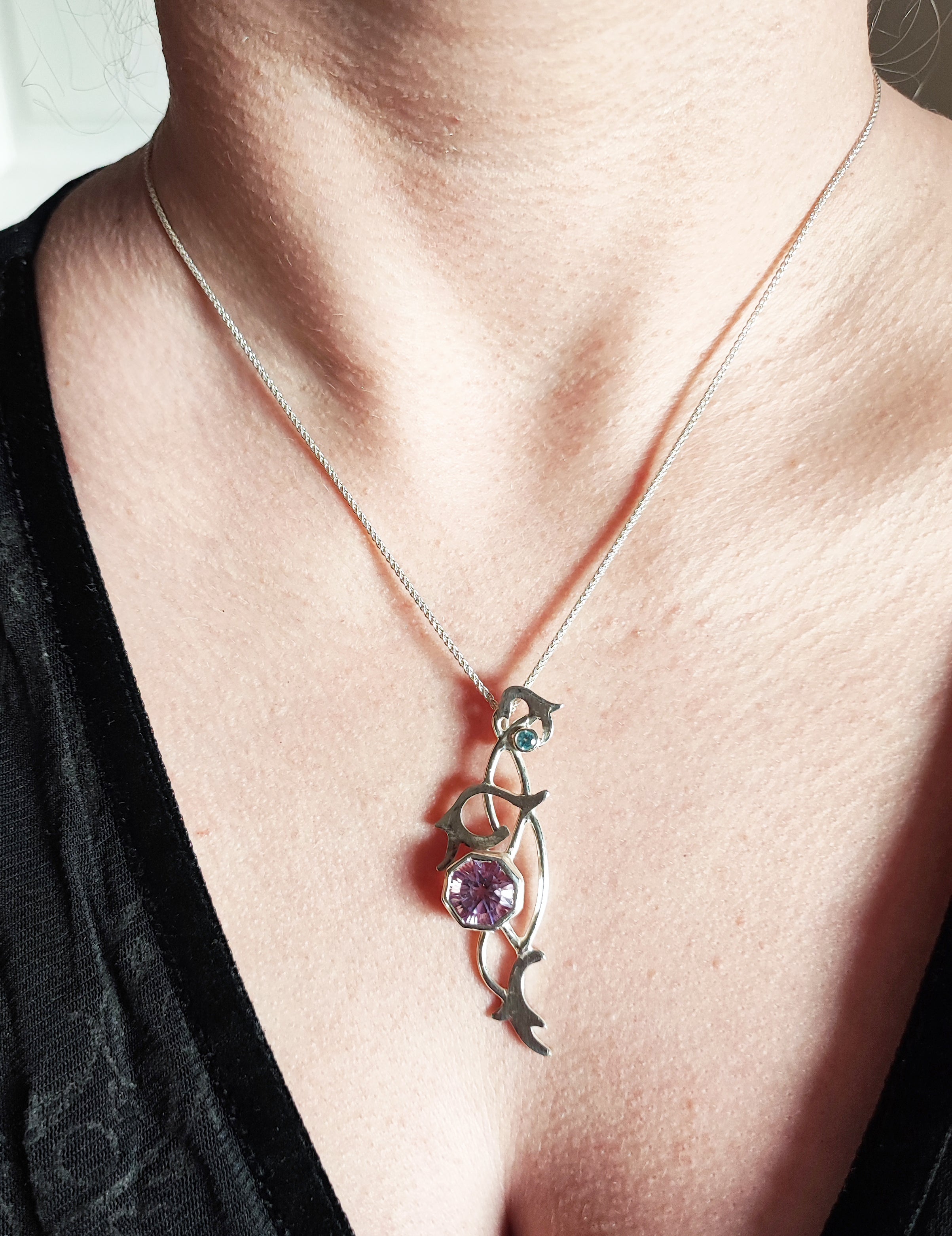 Trailing Leaf Amethyst & Topaz necklace